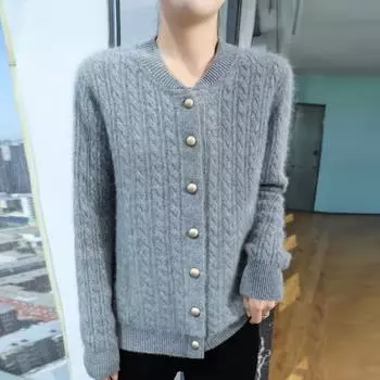Женский кашемировый кардиган Qinghe кашемир 30% кашемир 70% шерсть осенне-зимний кашемировый кардиган мягкий и теплый
