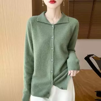 Женский кашемировый кардиган Qinghe кашемир 30% кашемир 70% шерсть осенне-зимний кашемировый кардиган мягкий и теплый M бежевый