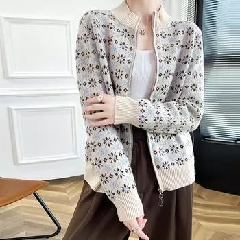 Женский кашемировый кардиган Qinghe кашемир 30% кашемир 70% шерсть осенне-зимний кашемировый кардиган утолщенный мягкий теплый L бежевый