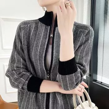 Женский кашемировый кардиган Qinghe кашемир 30% кашемир 70% шерсть осенне-зимний кашемировый кардиган утолщенный мягкий теплый L коричневый