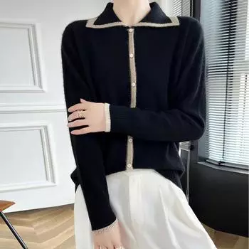 Женский кашемировый кардиган Qinghe кашемир 30% кашемир 70% шерсть осенне-зимний кашемировый кардиган мягкий и теплый L бежевый