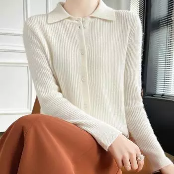 Женский кашемировый кардиган Qinghe кашемир 30% кашемир 70% шерсть осенне-зимний кашемировый кардиган мягкий и теплый L коричневый