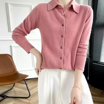 Женский кашемировый кардиган Qinghe кашемир 30% кашемир 70% шерсть осенне-зимний кашемировый кардиган мягкий и теплый L коричневый