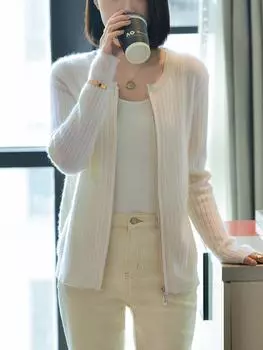 Женский кашемировый кардиган Qinghe кашемир 30% кашемир 70% шерсть осенне-зимний кашемировый кардиган мягкий и теплый M белый