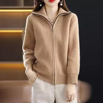 Женский кашемировый кардиган Qinghe кашемир 30% кашемир 70% шерсть осенне-зимний кашемировый утолщенный кардиган мягкий и теплый L зелёный