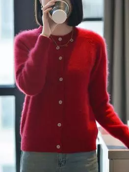 Женский кашемировый кардиган Qinghe кашемир 30% кашемир 70% шерсть осенне-зимний кашемировый кардиган мягкий и теплый M бежевый