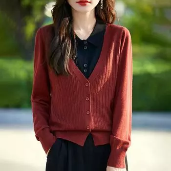 Женский кашемировый кардиган Qinghe кашемир 50% шерсть 50% шелк Женский осенне-зимний кашемировый кардиган мягкий и теплый M цвет морской волны/серый