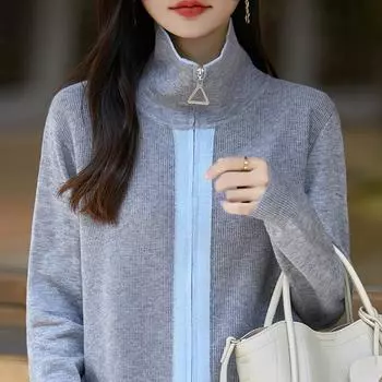 Женский кашемировый кардиган Qinghe кашемир 50% шерсть 50% шелк Женский осенне-зимний кашемировый кардиган мягкий и теплый M серый