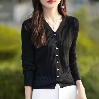 Женский кашемировый кардиган Qinghe кашемир 50% шерсть 50% шелк Женский осенне-зимний кашемировый кардиган мягкий и теплый M бежевый