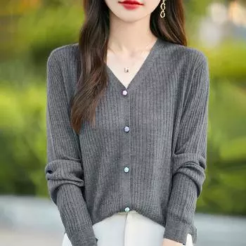 Женский кашемировый кардиган Qinghe кашемир 50% шерсть 50% шелк Женский осенне-зимний кашемировый кардиган мягкий и теплый M розовый