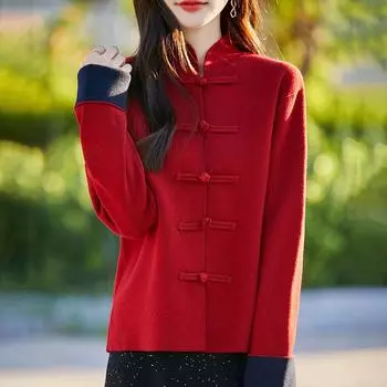 Женский кашемировый кардиган Qinghe кашемир 50% шерсть 50% шелк Женский осенне-зимний кашемировый кардиган мягкий и теплый M красный