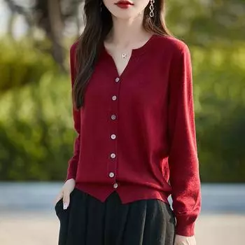 Женский кашемировый кардиган Qinghe кашемир 50% шерсть 50% шелк Женский осенне-зимний кашемировый кардиган мягкий и теплый M бездна