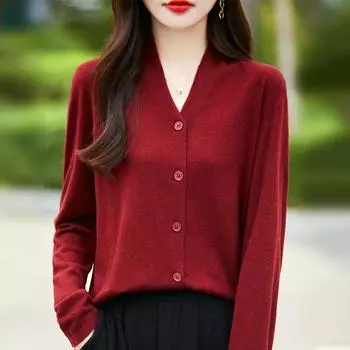 Женский кашемировый кардиган Qinghe кашемир 50% шерсть 50% шелк Женский осенне-зимний кашемировый кардиган мягкий и теплый M красный