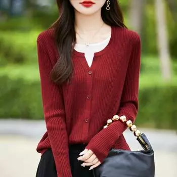 Женский кашемировый кардиган Qinghe кашемир 50% шерсть 50% шелк Женский осенне-зимний кашемировый кардиган мягкий и теплый M серый