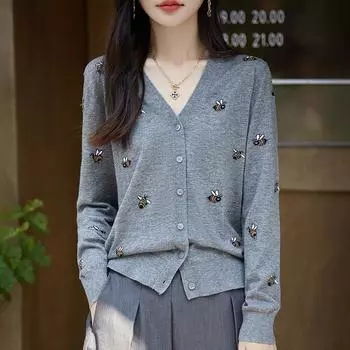 Женский кашемировый кардиган Qinghe кашемир 50% шерсть 50% шелк Женский осенне-зимний кашемировый кардиган мягкий и теплый M белый