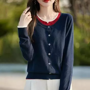 Женский кашемировый кардиган Qinghe кашемир 50% шерсть 50% шелк Женский осенне-зимний кашемировый кардиган мягкий и теплый M темно-серого