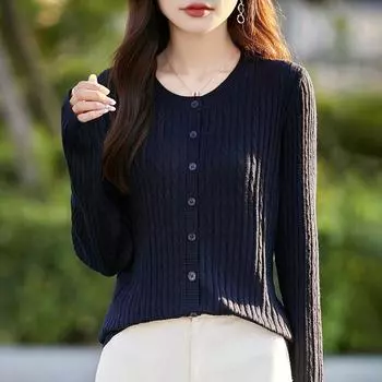 Женский кашемировый кардиган Qinghe кашемир 50% шерсть 50% шелк Женский осенне-зимний кашемировый кардиган мягкий и теплый M бездна