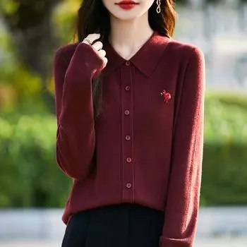 Женский кашемировый кардиган Qinghe кашемир 50% шерсть 50% шелк Женский осенне-зимний кашемировый кардиган мягкий и теплый M красный