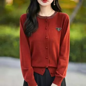 Женский кашемировый кардиган Qinghe кашемир 50% шерсть 50% шелк Женский осенне-зимний кашемировый кардиган мягкий и теплый M красный