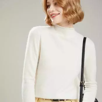 Женский кашемировый свитер из чистой шерсти с полувысоким воротником - Приталенный крой, Универсальный вязаный дизайн Extra Large