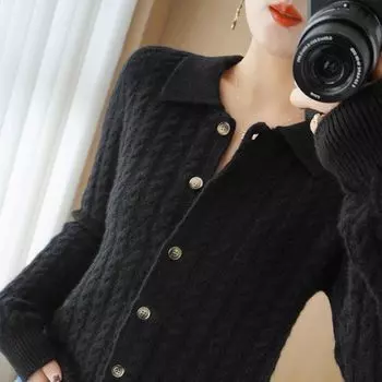 Женский кашемировый свитер Осень Зима Женский вязаный кардиган Женский шерстяной свитер свободного кроя Куртка с лацканами XXL