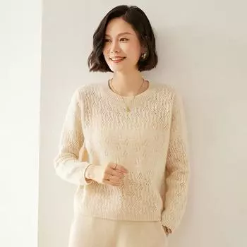 Женский кашемировый свитер Qinghe cashmere 100% кашемир осенне-зимний кашемировый утолщенный пуловер мягкий и теплый L белый