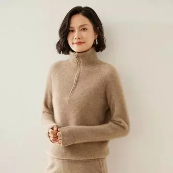 Женский кашемировый свитер Qinghe cashmere 100% кашемир осенне-зимний кашемировый утолщенный пуловер мягкий и теплый M бежевый