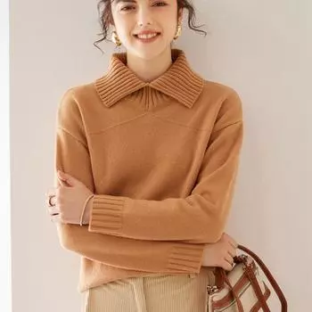 Женский кашемировый свитер Qinghe cashmere 100% кашемир женский осенне-зимний кашемировый пуловер мягкий и теплый M мясо коричневый