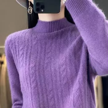 Женский кашемировый свитер Qinghe cashmere 30% кашемир 70% шерсть Женский осенне-зимний кашемировый свитер мягкий и теплый L коричневый