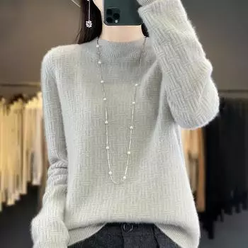 Женский кашемировый свитер Qinghe cashmere 30% кашемир 70% шерсть Женский осенне-зимний кашемировый свитер мягкий и теплый L белый