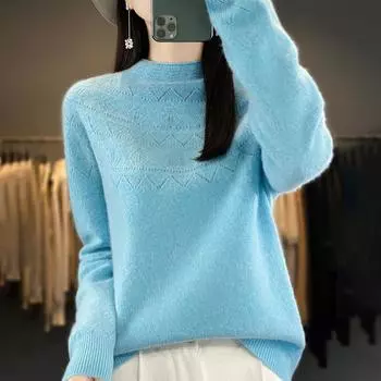 Женский кашемировый свитер Qinghe cashmere 30% кашемир 70% шерсть Женский осенне-зимний кашемировый свитер мягкий и теплый L белый