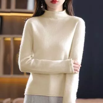 Женский кашемировый свитер Qinghe cashmere 30% кашемир 70% шерсть Женский осенне-зимний кашемировый свитер мягкий и теплый L бежевый