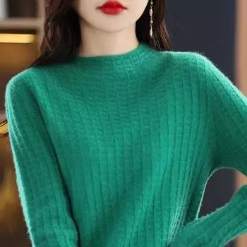 Женский кашемировый свитер Qinghe cashmere 30% кашемир 70% шерсть Женский осенне-зимний кашемировый свитер мягкий и теплый L зелёный