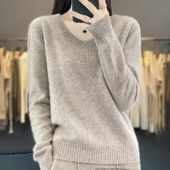 Женский кашемировый свитер Qinghe cashmere 30% кашемир 70% шерсть Женский осенне-зимний кашемировый свитер мягкий и теплый L белый