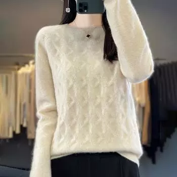 Женский кашемировый свитер Qinghe cashmere 30% кашемир 70% шерсть Женский осенне-зимний кашемировый свитер мягкий и теплый L бежевый