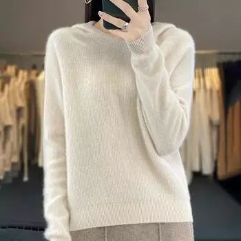 Женский кашемировый свитер Qinghe cashmere 30% кашемир 70% шерсть Женский осенне-зимний кашемировый свитер мягкий и теплый L белый