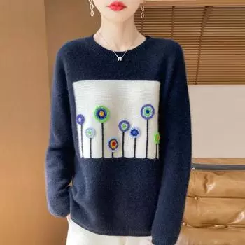 Женский кашемировый свитер Qinghe cashmere 30% кашемир 70% шерсть Женский осенне-зимний толстый кашемировый свитер мягкий и теплый M бежевый