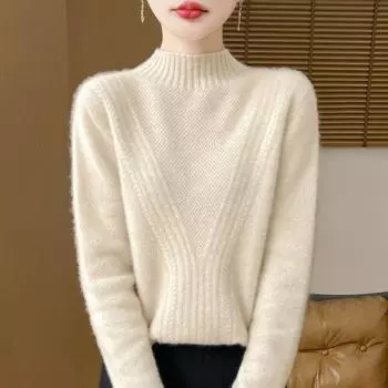 Женский кашемировый свитер Qinghe cashmere 30% кашемир 70% шерсть Женский осенне-зимний кашемировый свитер мягкий и теплый M бежевый