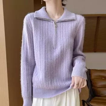 Женский кашемировый свитер Qinghe cashmere 30% кашемир 70% шерсть Женский осенне-зимний толстый кашемировый свитер мягкий и теплый M бежевый