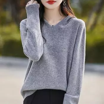 Женский кашемировый свитер Qinghe cashmere 30% кашемир 70% шерсть Осенне-зимний кашемировый свитер мягкий и теплый M бежевый