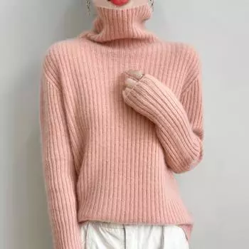 Женский кашемировый свитер Qinghe cashmere 30% кашемир 70% шерсть Осенне-зимний кашемировый свитер мягкий и теплый M бежевый