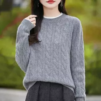 Женский кашемировый свитер Qinghe cashmere 30% кашемир 70% шерсть Осенне-зимний кашемировый свитер мягкий и теплый M серый