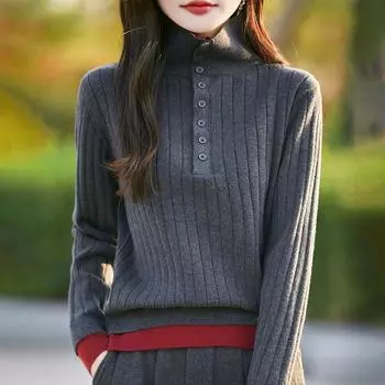 Женский кашемировый свитер Qinghe cashmere 30% кашемир 70% шерсть Осенне-зимний кашемировый свитер мягкий и теплый M серый