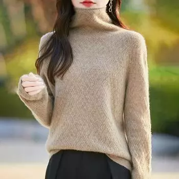 Женский кашемировый свитер Qinghe cashmere 30% кашемир 70% шерсть Осенне-зимний кашемировый свитер мягкий и теплый M бежевый