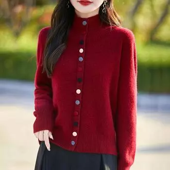 Женский кашемировый свитер Qinghe cashmere 30% кашемир 70% шерсть Осенне-зимний кашемировый свитер мягкий и теплый M красный