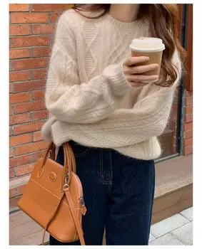 Женский кашемировый свитер Qinghe cashmere 30% кашемир 70% шерсть Осенне-зимний кашемировый свитер мягкий и теплый M бежевый