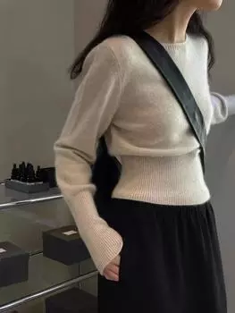 Женский кашемировый свитер Qinghe cashmere 30% кашемир 70% шерсть Осенне-зимний кашемировый свитер мягкий и теплый M бежевый