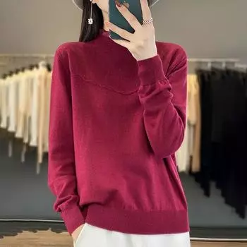 Женский кашемировый свитер Qinghe cashmere 50% шерсть 50% шелк тутового шелкопряда Женский осенне-зимний кашемировый свитер мягкий и теплый L белый