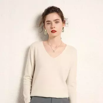 Женский кашемировый свитер Qinghe кашемир 100% кашемир, женский осенне-зимний кашемировый свитер, мягкий и теплый L белый