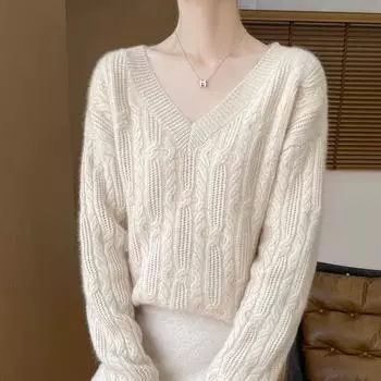 Женский кашемировый свитер Qinghe кашемир 30% кашемир 70% шерсть осенне-зимний пуловер теплый и модный XL